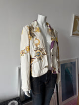 JUST CAVALLI White Medal Print Denim Blazer Jacket