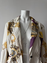 JUST CAVALLI White Medal Print Denim Blazer Jacket