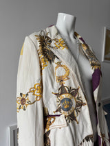 JUST CAVALLI White Medal Print Denim Blazer Jacket