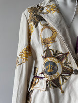 JUST CAVALLI White Medal Print Denim Blazer Jacket