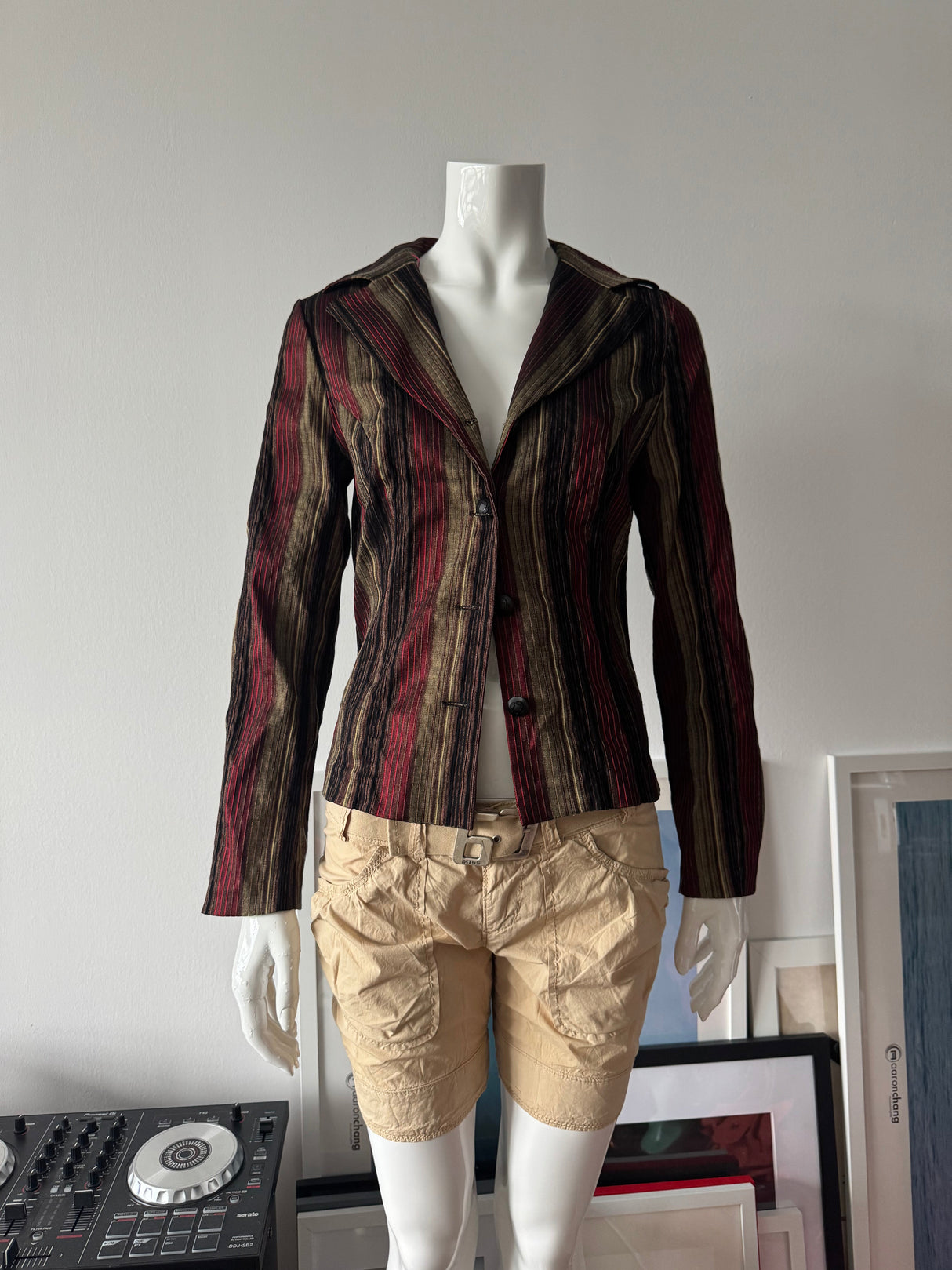 Black, Red and Gold Striped Blazer