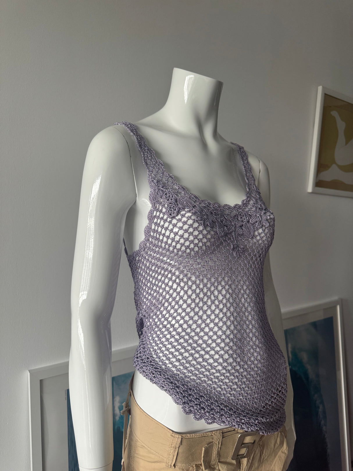 Lavender Crochet Knit Sleeveless Top