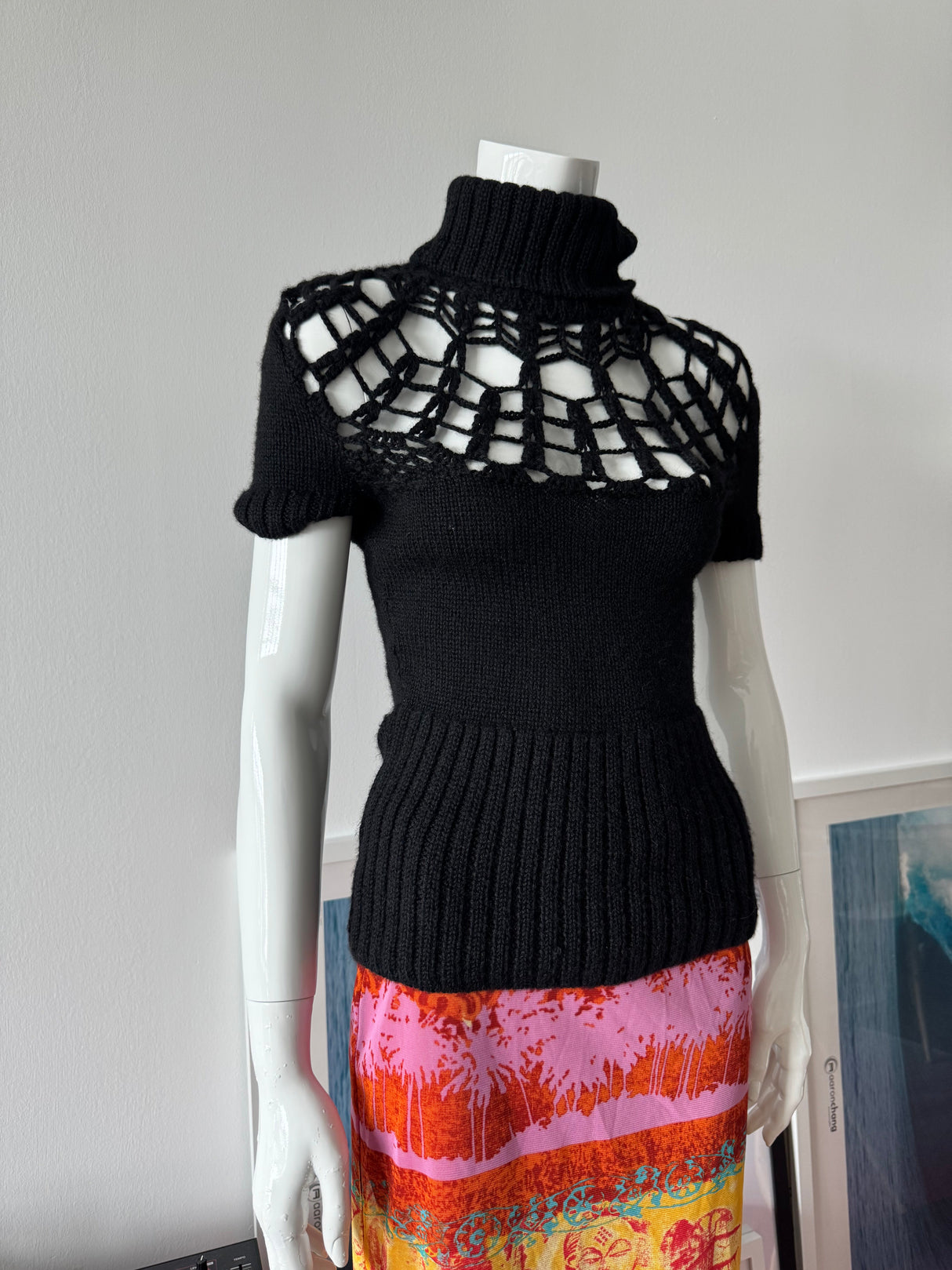 CATHERINE MALANDRINO Black Alpaca Short Sleeve Sweater