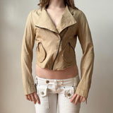 Italian Cream Asymmetrical Fitted Leather Moto Jacket