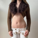 Japanese Brown Mongolian Ribbed Knit Cardigan