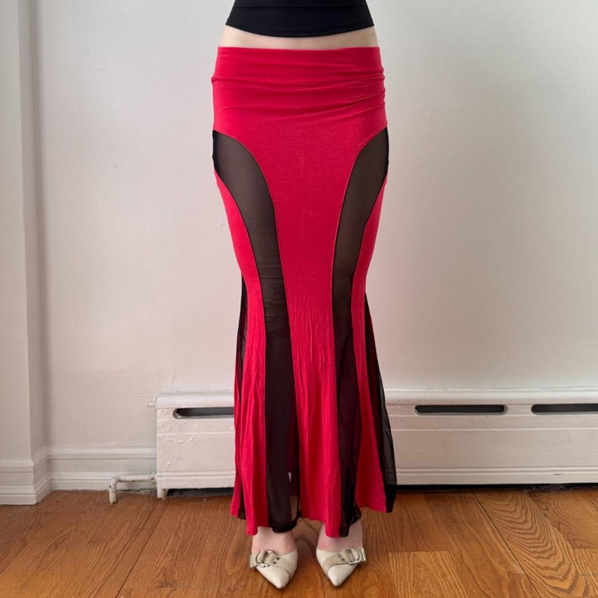 Italian Hot Pink Black Mesh Mermaid Skirt