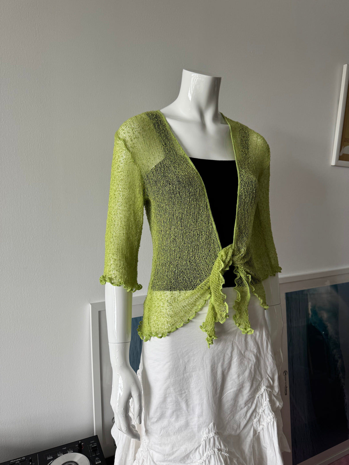Lime Green Open Knit Cardigan