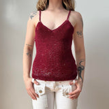 Italian Burgundy Sequined Crochet Knit Tank