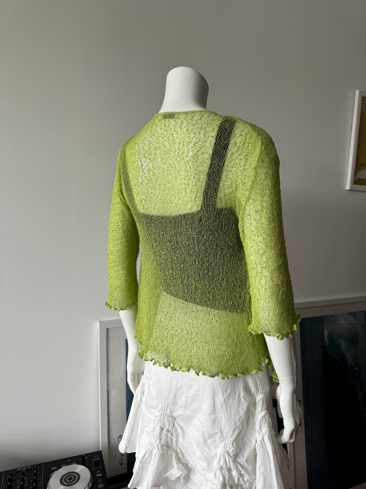 Lime Green Open Knit Cardigan