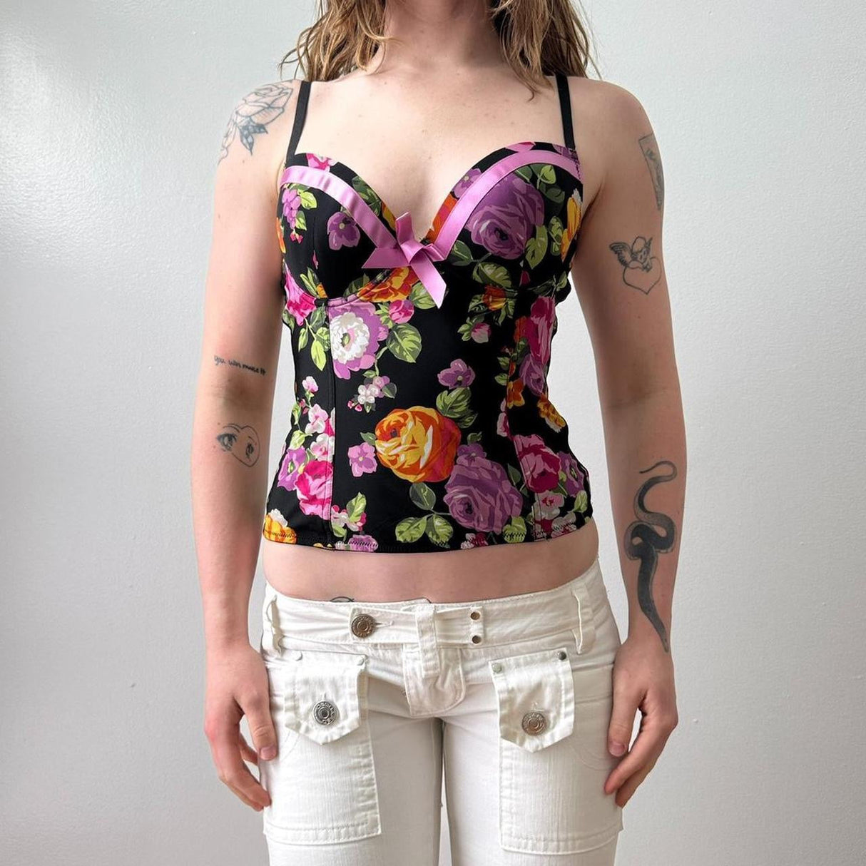 Italian Floral Satin Corset Tank