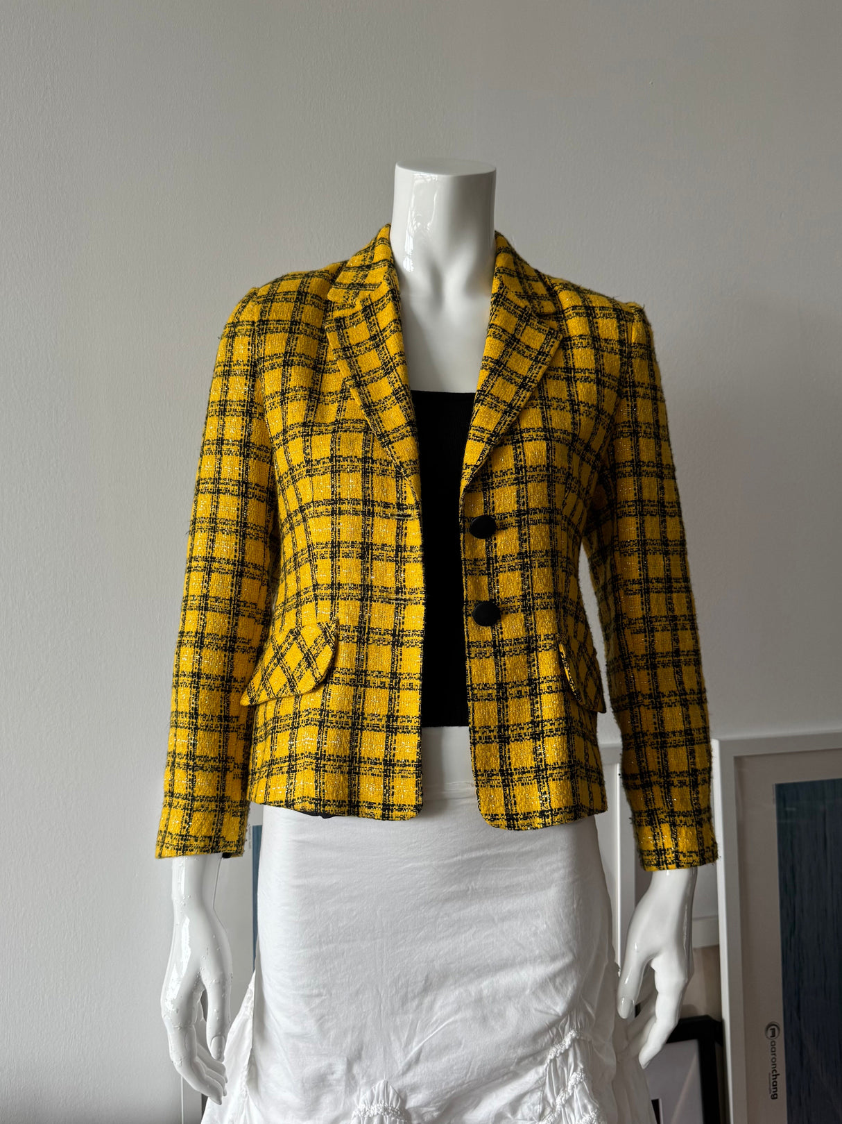 Yellow and Black Plaid Wool Blazer