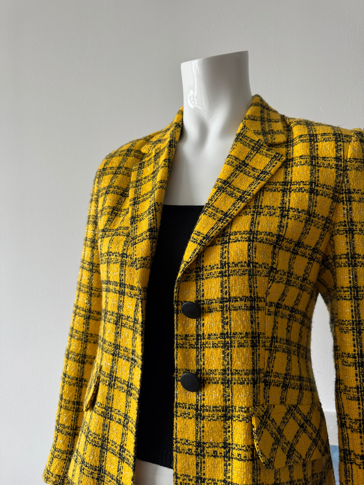 Yellow and Black Plaid Wool Blazer