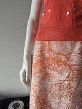 Peach and White Overlay Tree Print Midi Skirt