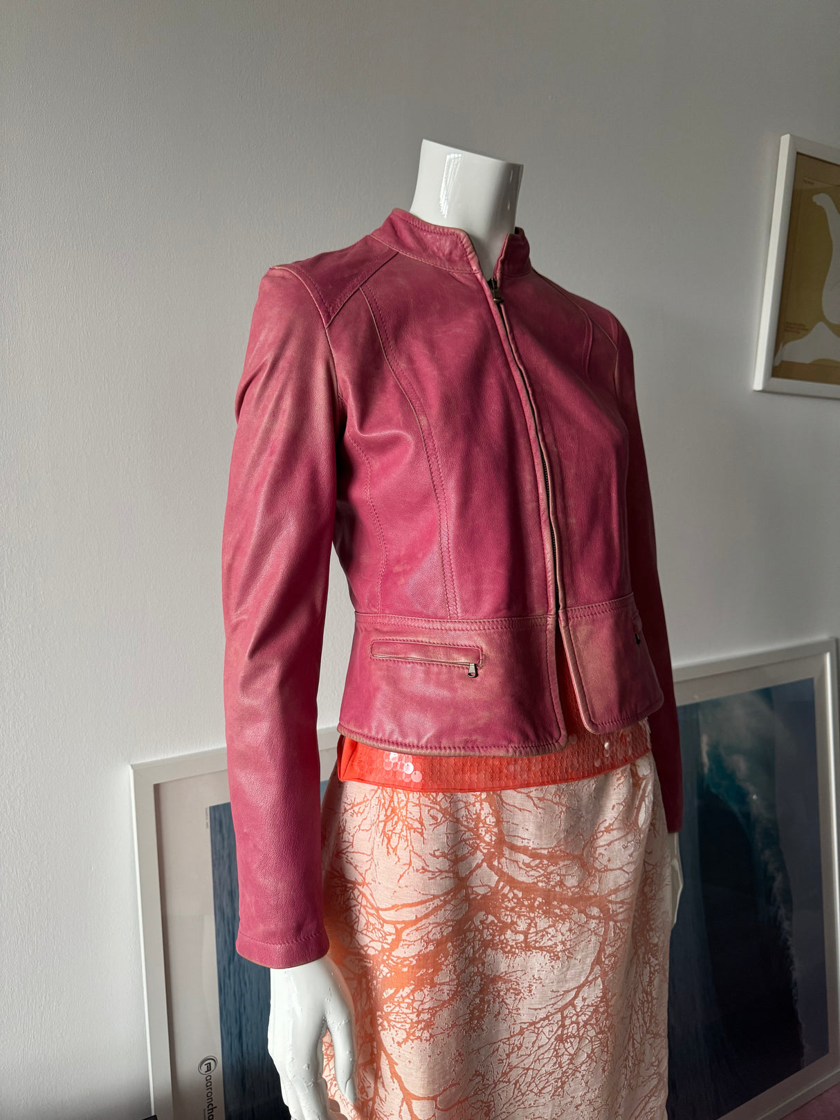 DKNY Pink Faded Leather Jacket