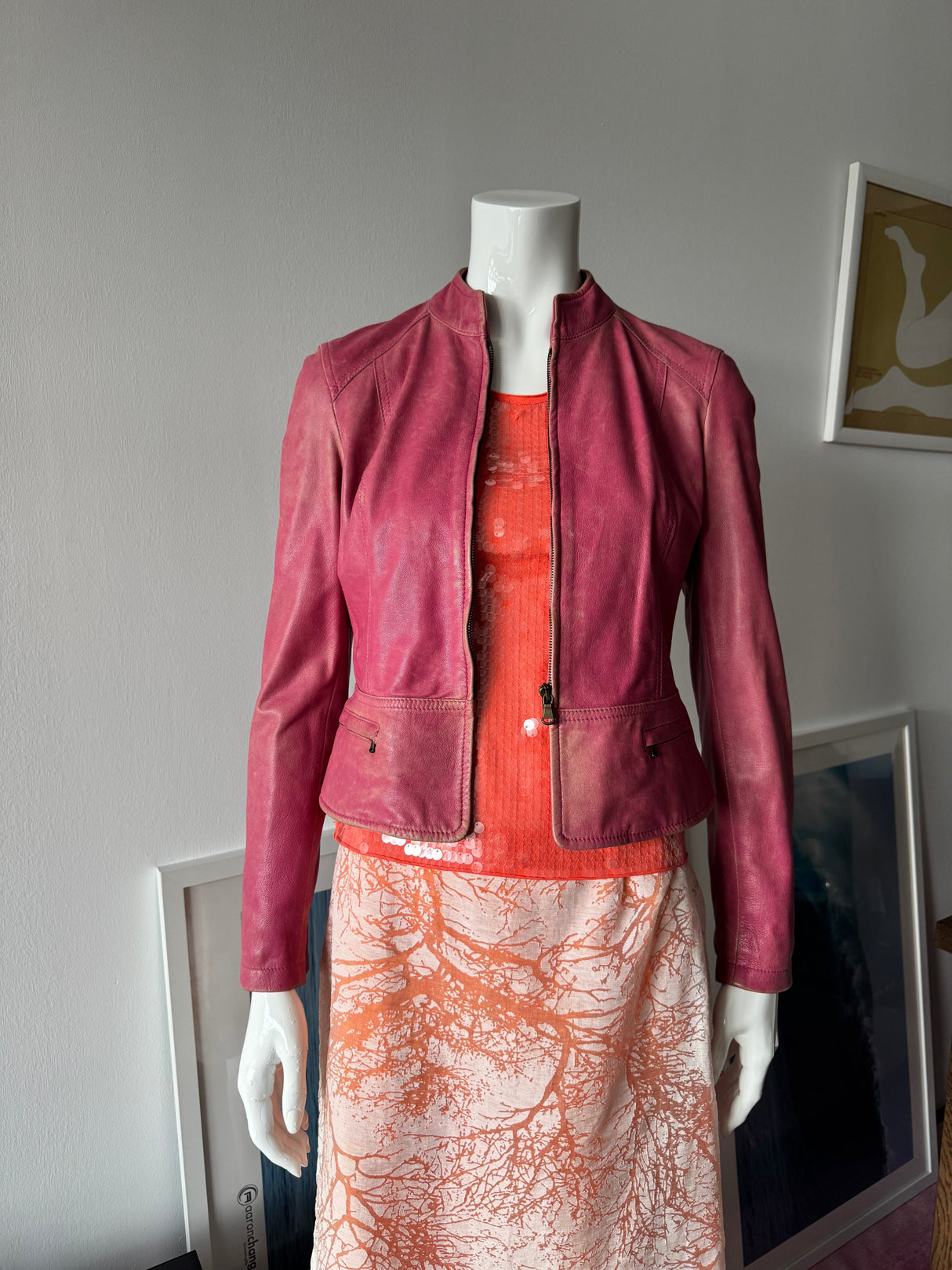 DKNY Pink Faded Leather Jacket