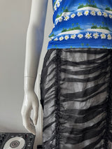 DOLCE & GABBANA Black Mesh Ruched Silk Midi Skirt