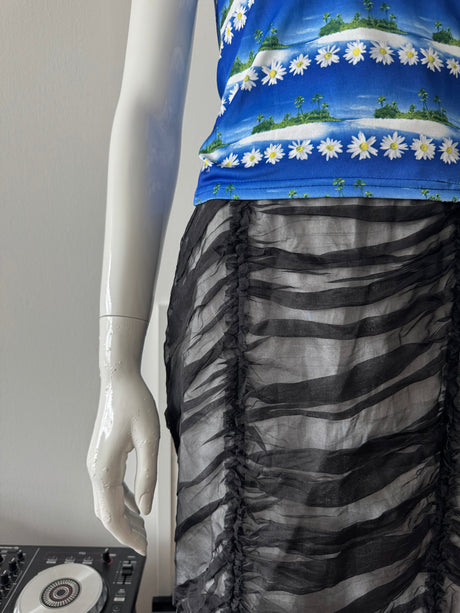 DOLCE & GABBANA Black Mesh Ruched Silk Midi Skirt