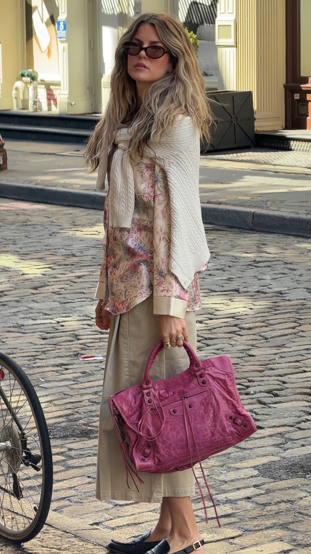 Balenciaga City Hot Pink Distressed Leather Two Way Bag