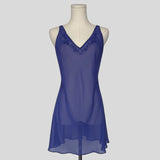 Electric blue sheer embroidered slip dress