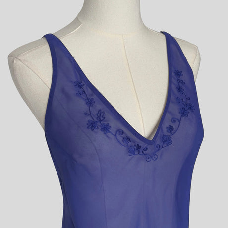 Electric blue sheer embroidered slip dress