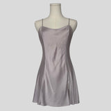 Silk slip dress in pastel lilac