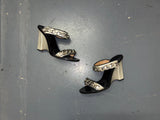 SONIA RYKIEL Silver Chain Leather Wedge Heels Sz 37