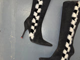 ESCADA Black Suede Knee High Boots with Fur Sz 36