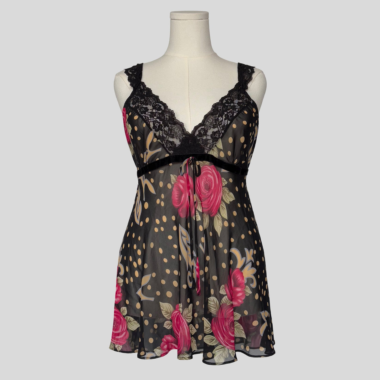 Polka dot floral lace trim babydoll top