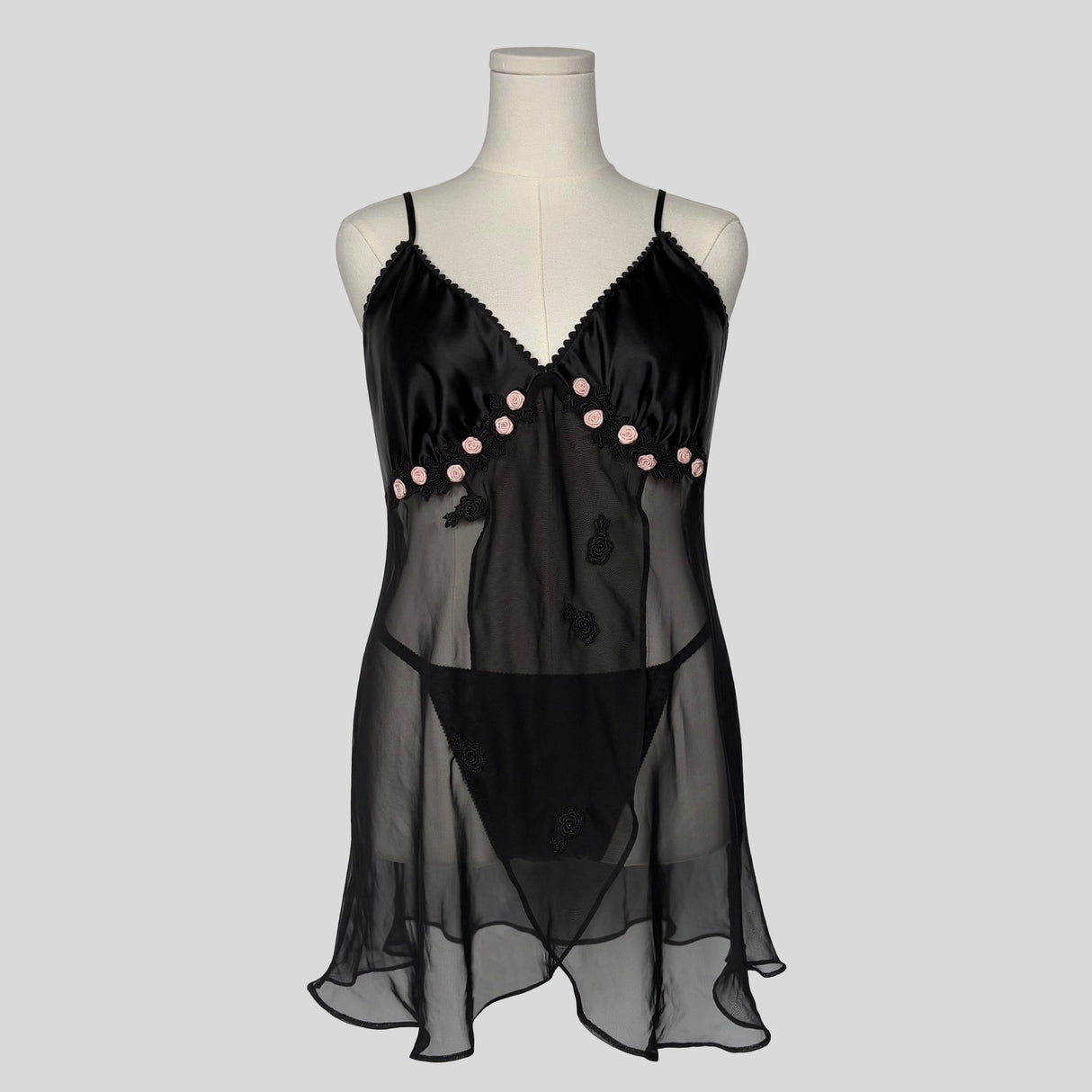 Rosette embellished babydoll dress with matching panties