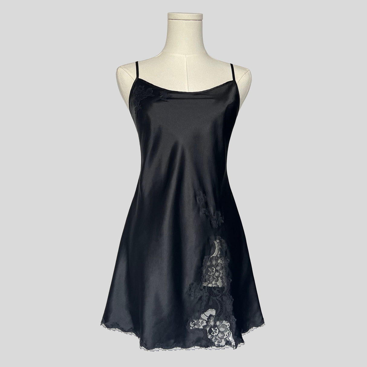 Fairy lace trim slip dress in black