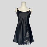 Fairy lace trim slip dress in black