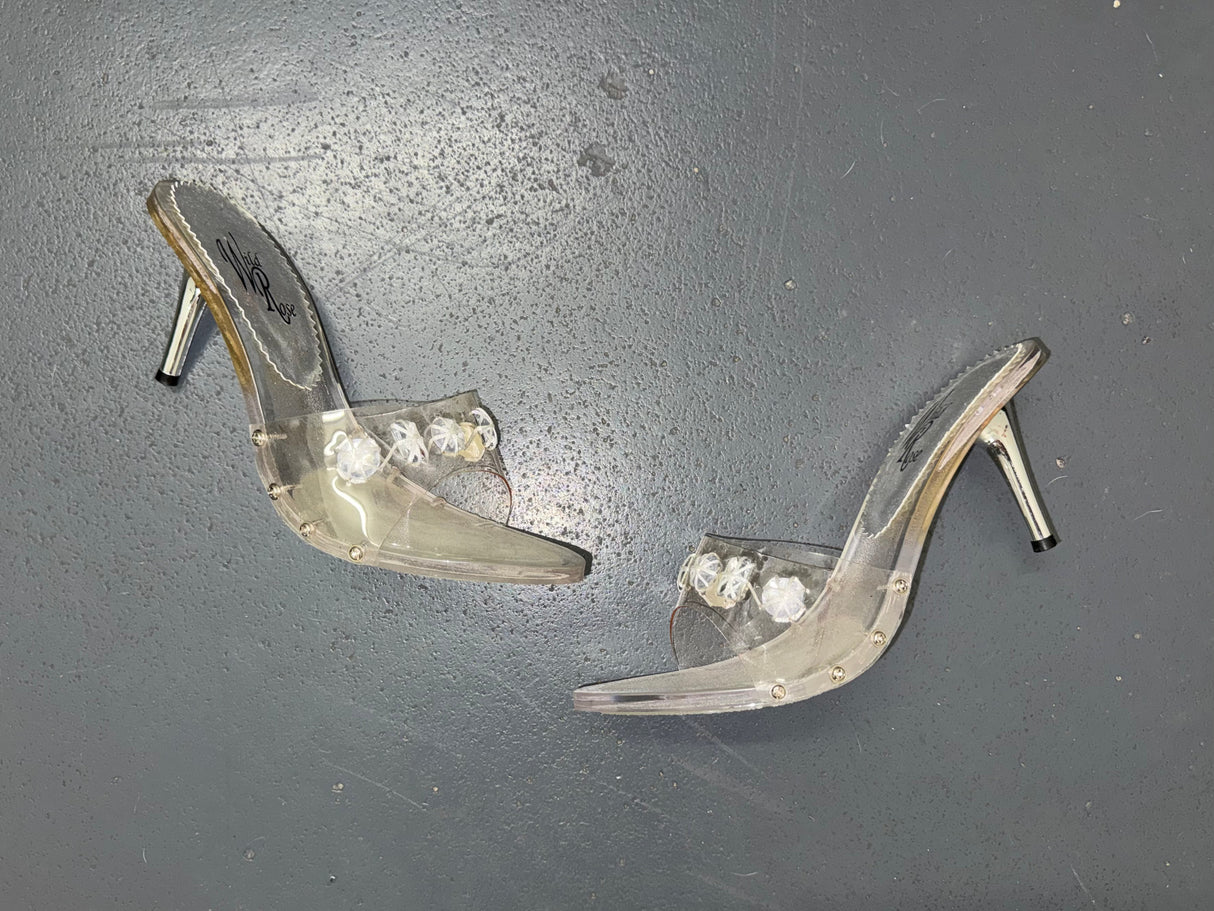 WILD ROSE Clear High Heels with Rhinestones Sz US 9