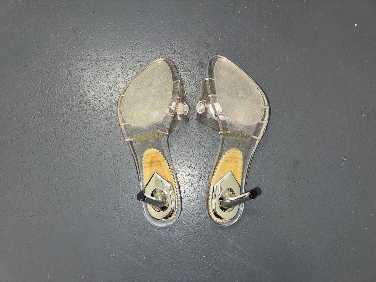 WILD ROSE Clear High Heels with Rhinestones Sz US 9