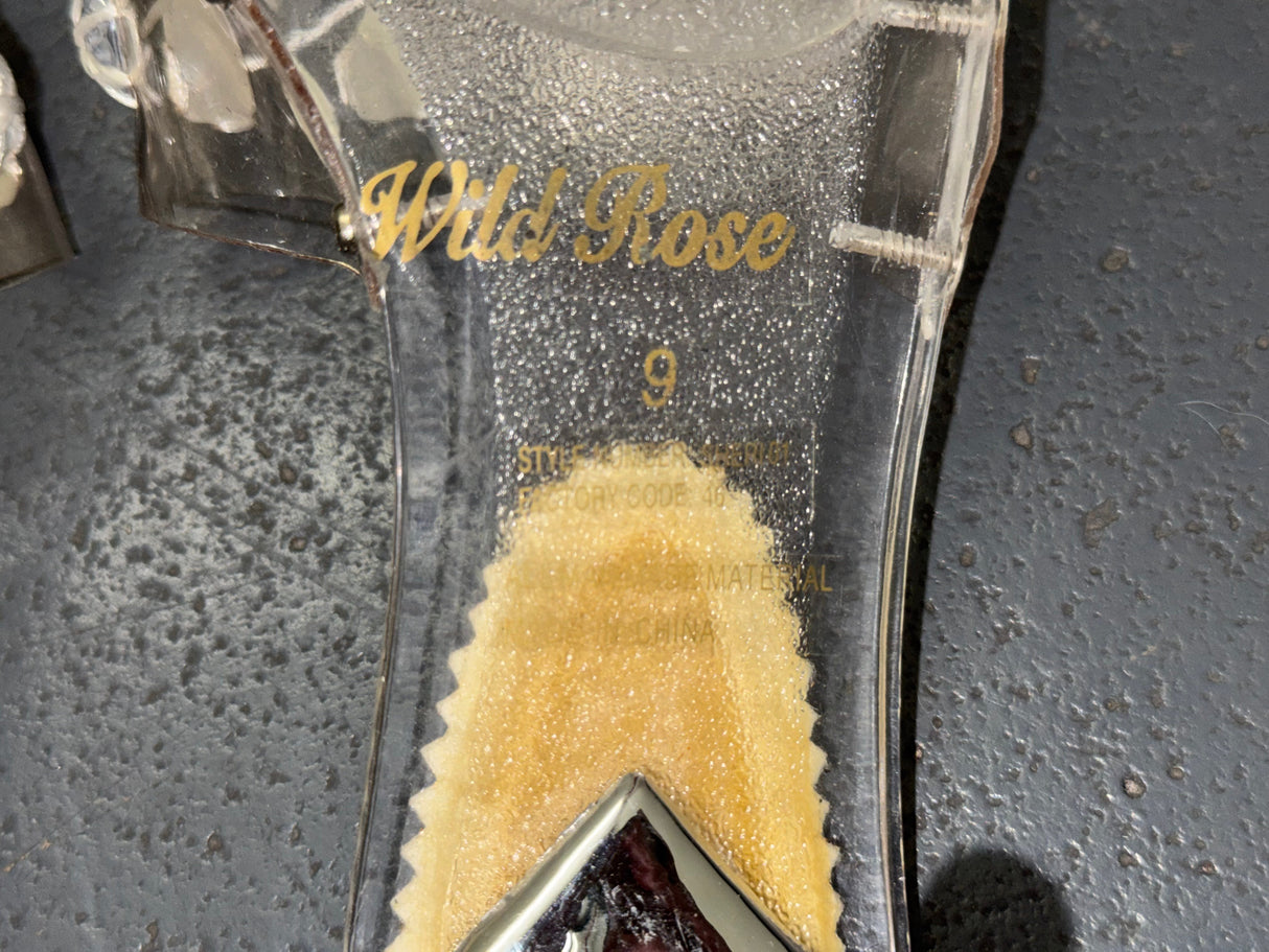 WILD ROSE Clear High Heels with Rhinestones Sz US 9