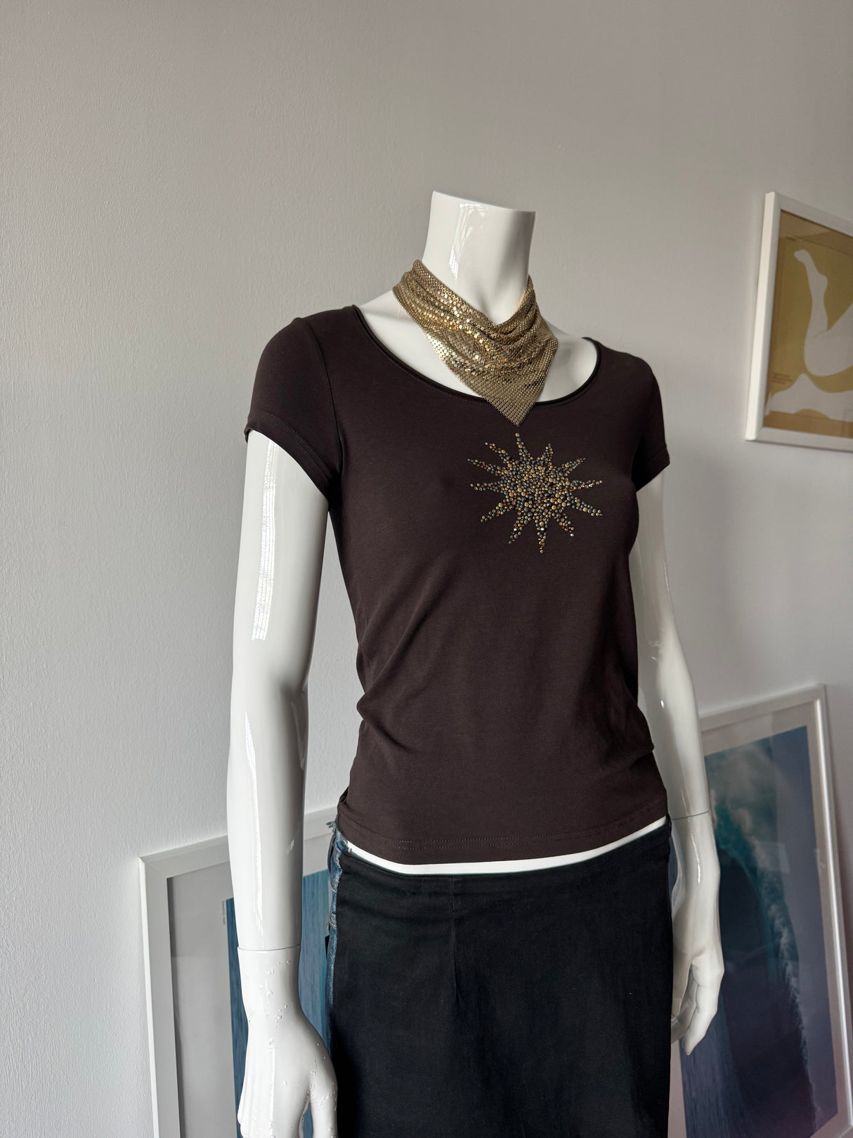 ESCADA SPORT Brown Studded Baby Tee
