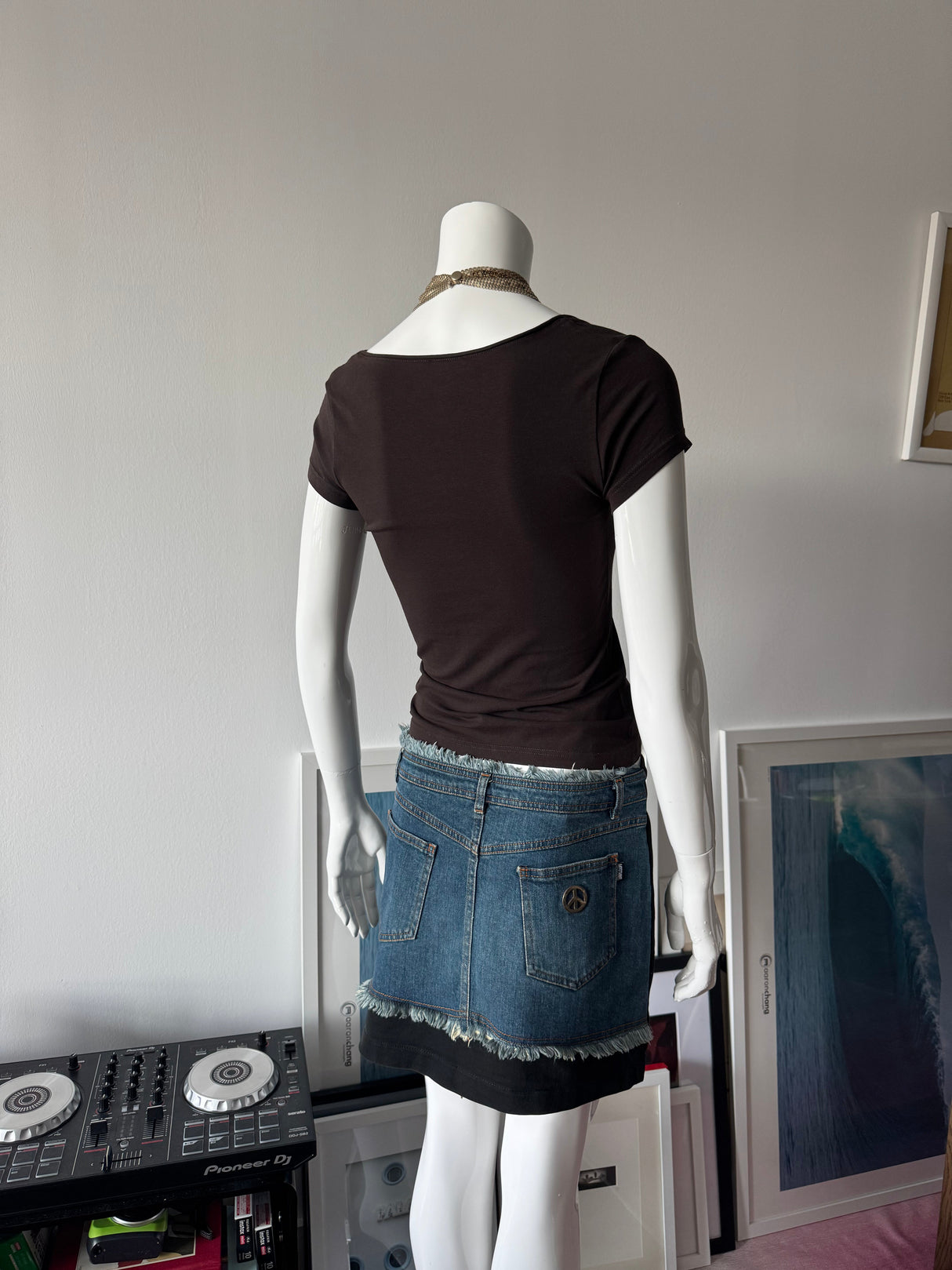 MOSCHINO Black and Denim Mini Skirt