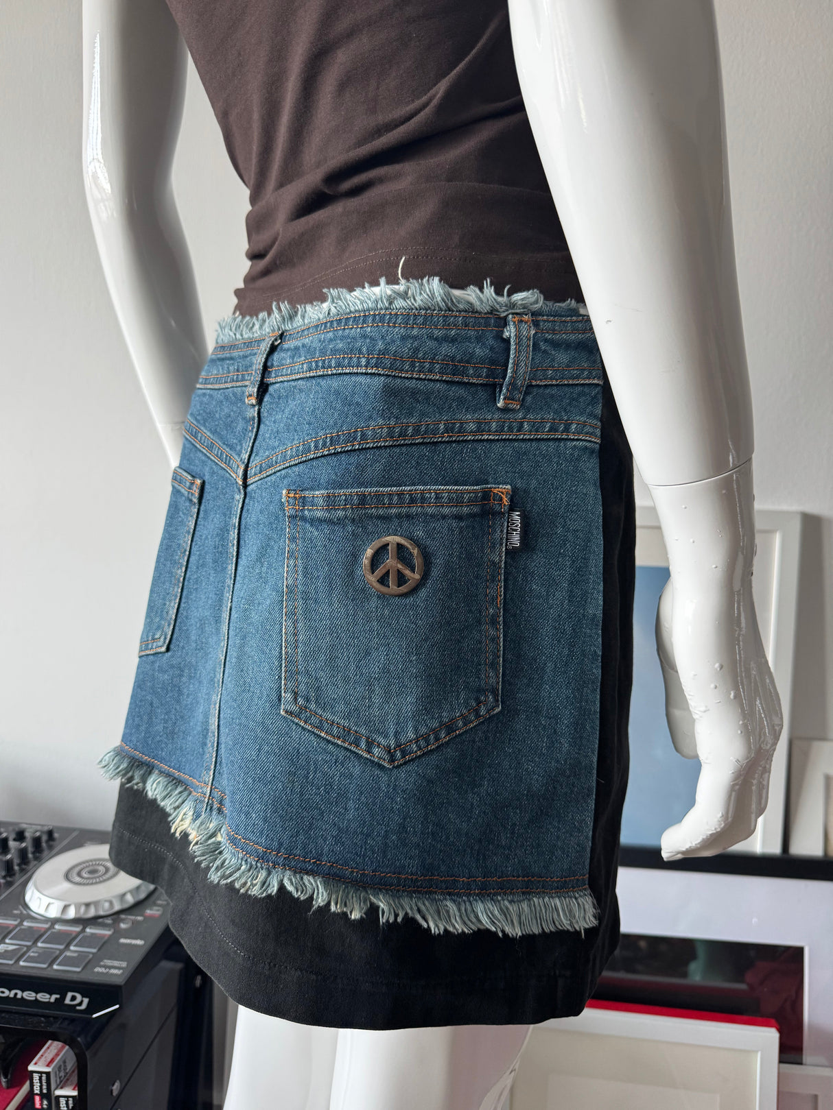 MOSCHINO Black and Denim Mini Skirt