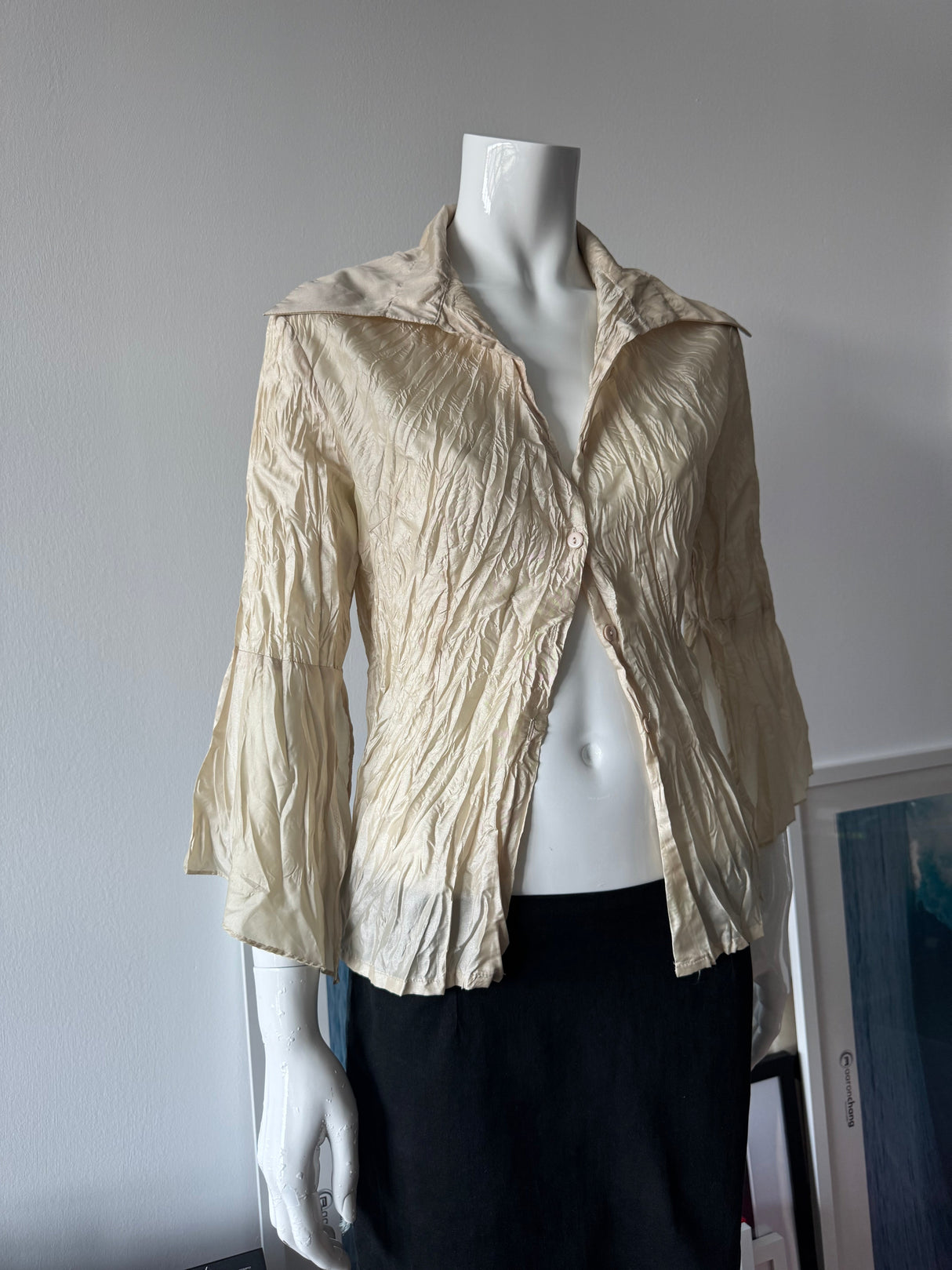 Beige Crinkle Button Up Shirt