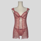 Sheer lace split front babydoll dress with matching panties