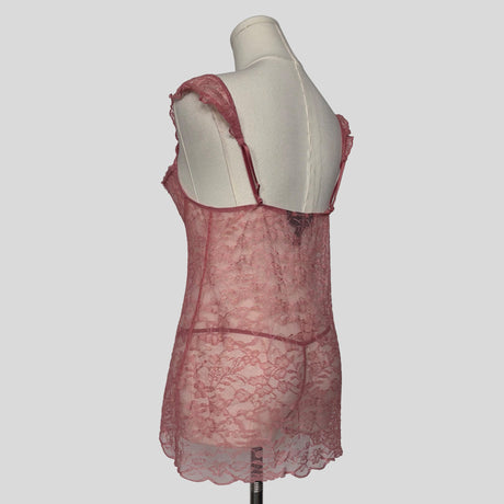 Sheer lace split front babydoll dress with matching panties