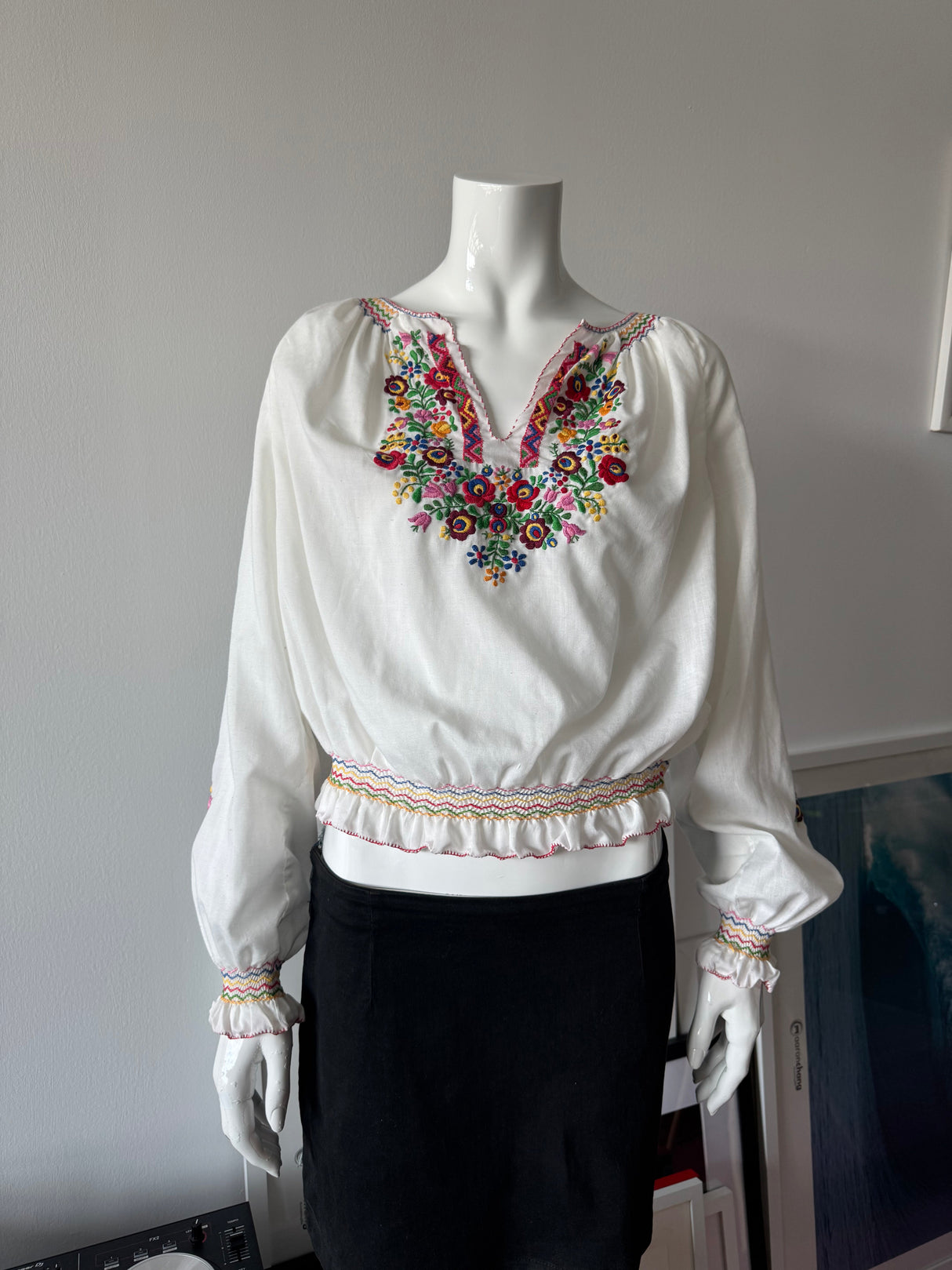 White Hungarian Floral Print Blouse