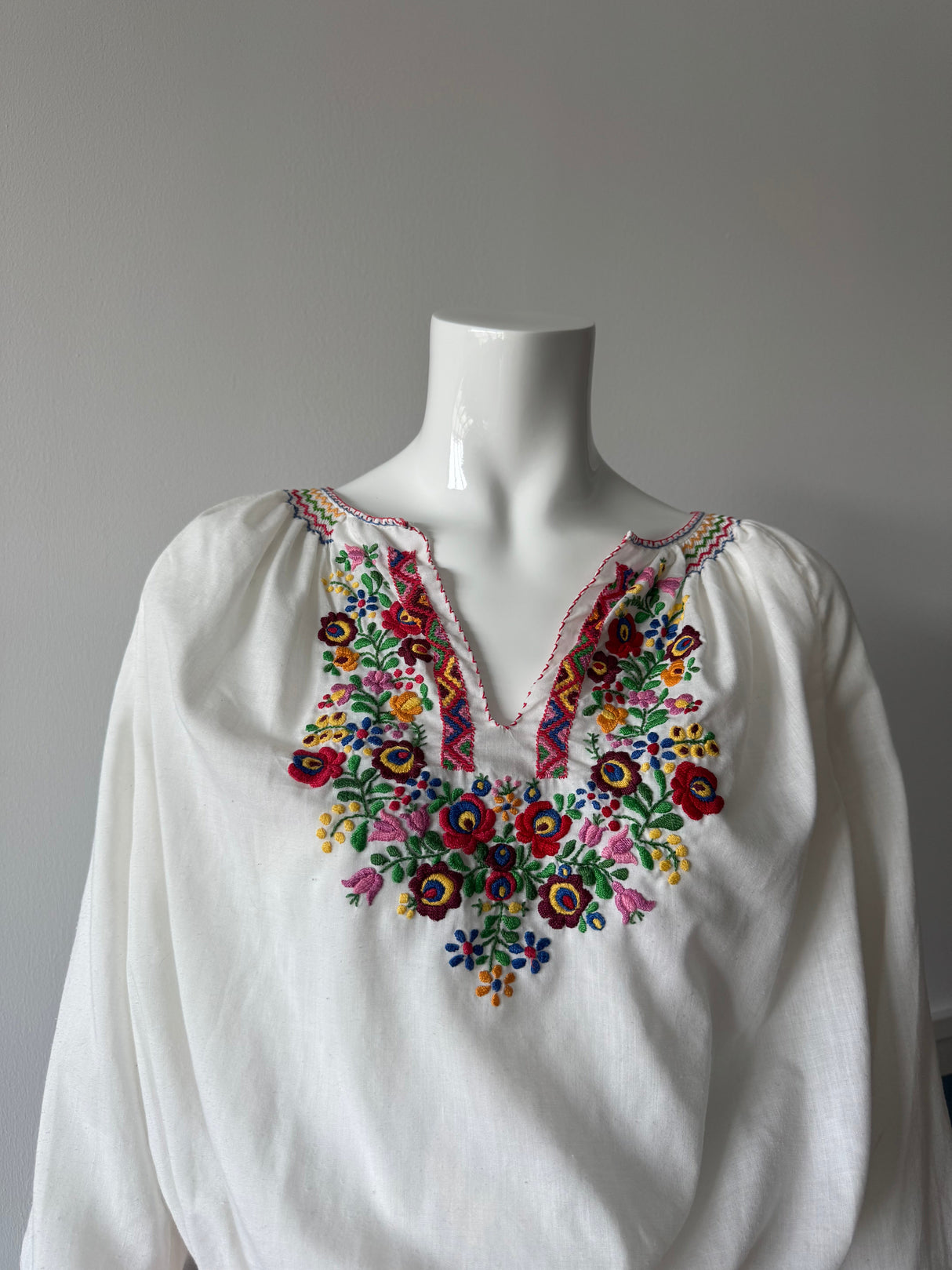 White Hungarian Floral Print Blouse