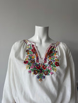 White Hungarian Floral Print Blouse