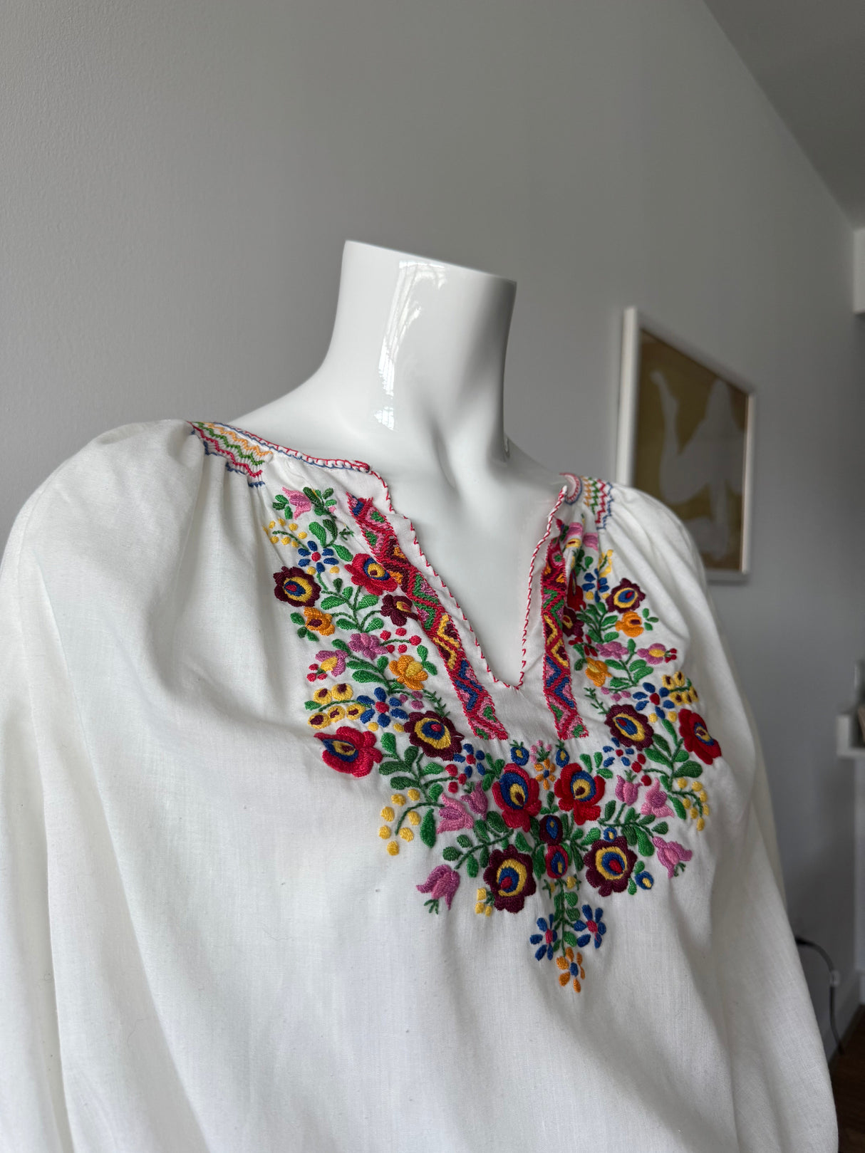 White Hungarian Floral Print Blouse