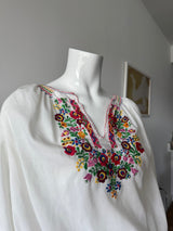 White Hungarian Floral Print Blouse