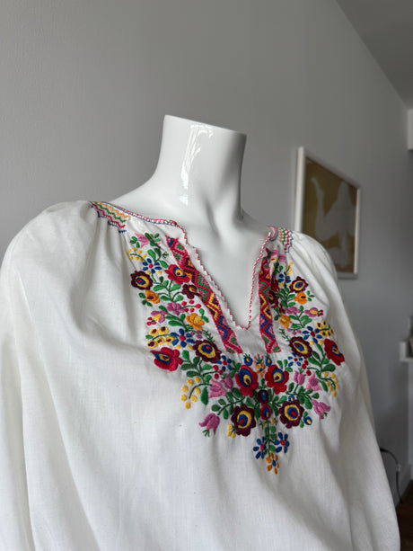 White Hungarian Floral Print Blouse