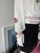 White Hungarian Floral Print Blouse