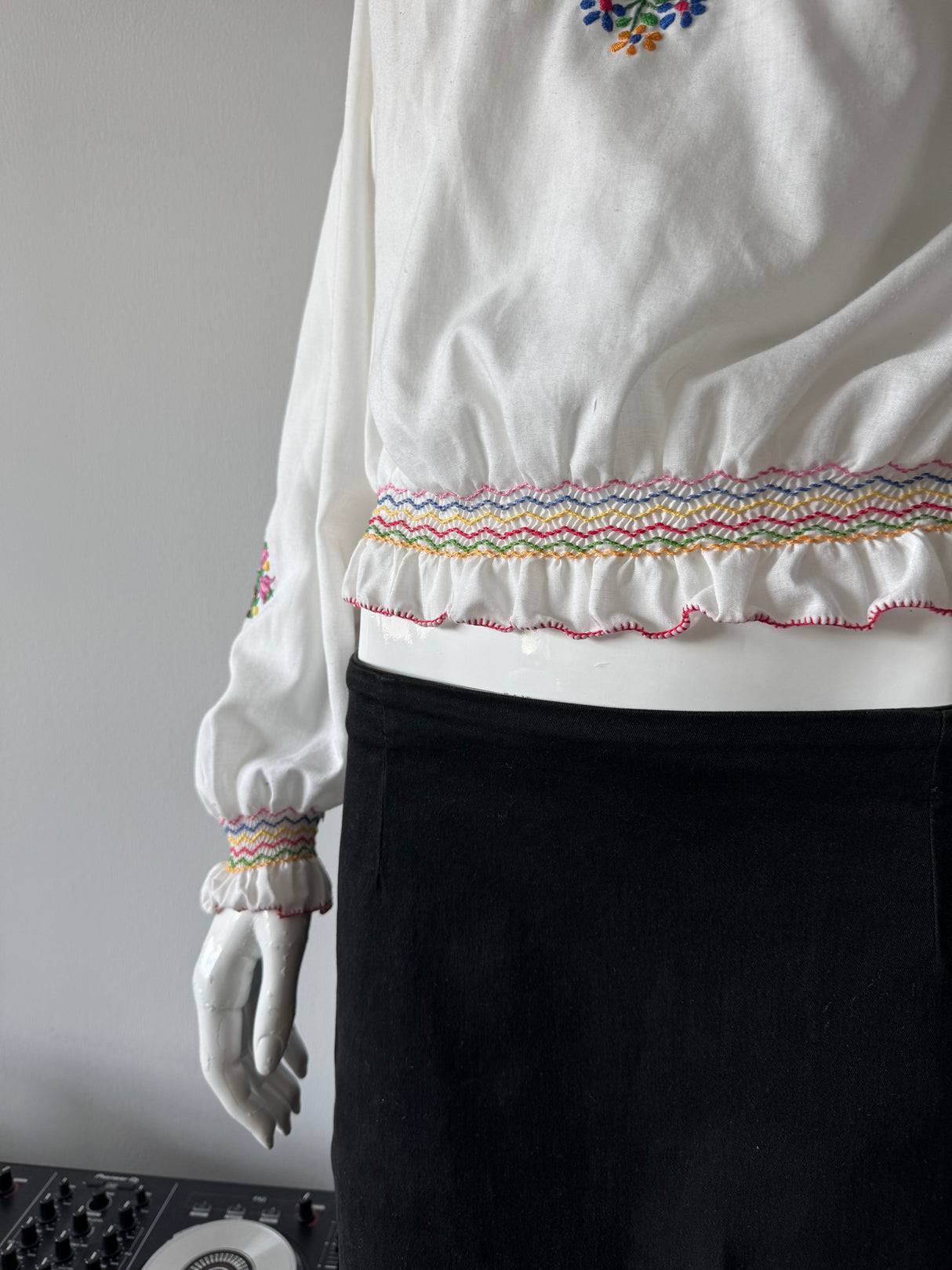 White Hungarian Floral Print Blouse