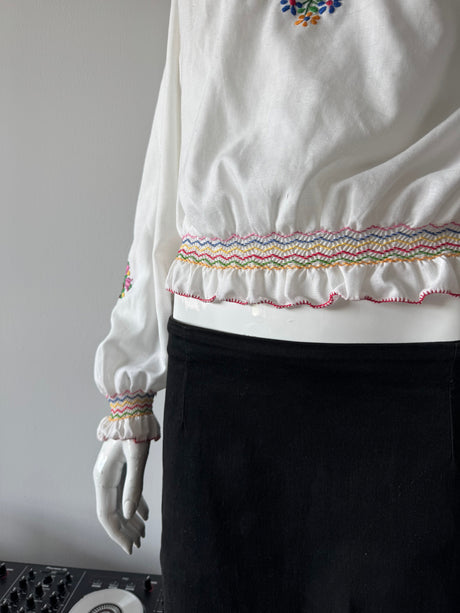 White Hungarian Floral Print Blouse