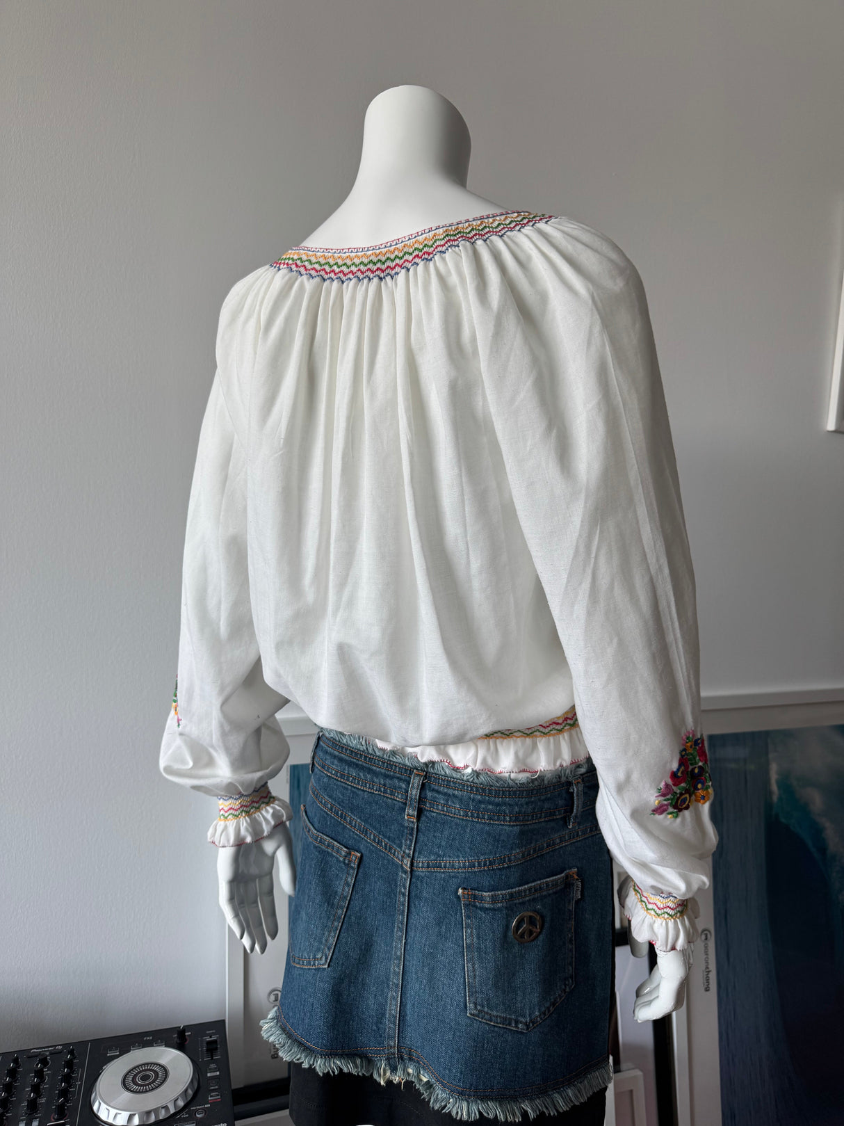 White Hungarian Floral Print Blouse
